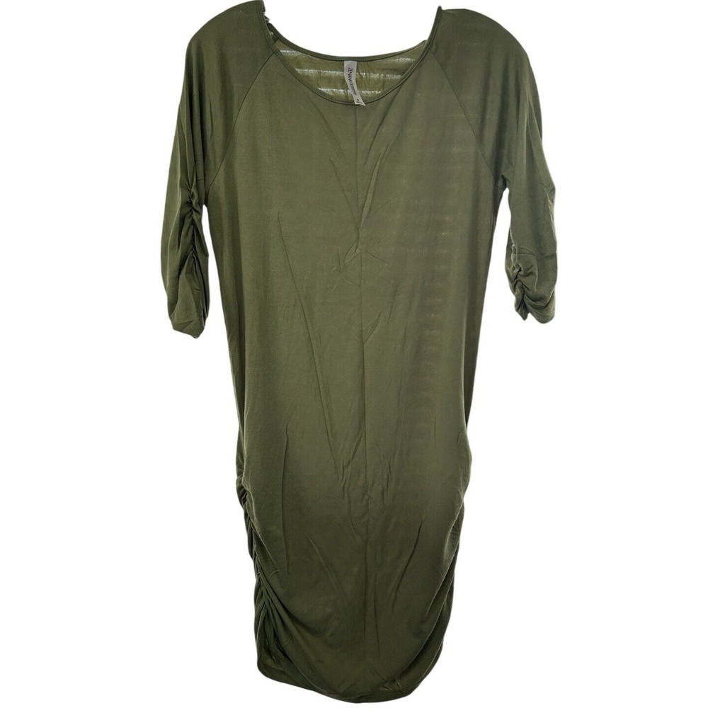 Zenana Outfitters Olive Green Ruched Side Tunic Top 3/4 Sleeve Scoop Neck Medium